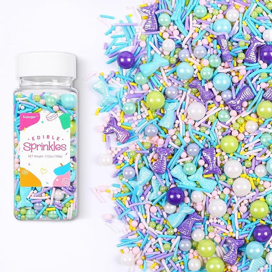 Mermaid Sprinkles Mix | Blue Purple Pink Green Mermaid Tears | Sprinkles for Cake Decorating | Cupcake Toppers | Ice Cream | Cookie | Fancy Candy | 3.52oz