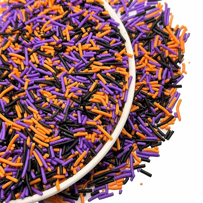 SE Si&Moos Black Purple and Orange Jimmies Sprinkles Black and Purple Halloween Sprinkles for Cake Decorating Edible Crunchy Jimmies for Topping Ice Cream, Cookies, Cakes, Cupcakes, Dessert Decorating 3 OZ