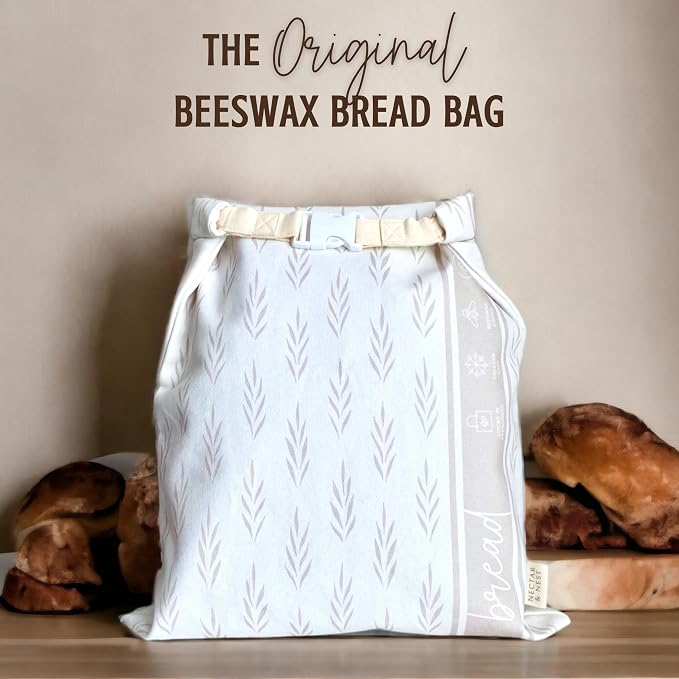 Nectar & Nest Reusable Beeswax Bread Bags for Homemade Bread & Sourdough – XL Eco-Friendly, Natural, Food-Safe Storage Bag to Keep Loaves Fresh Longer – Sustainable, Zero Waste