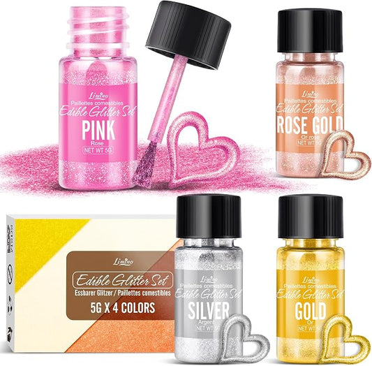 Edible Glitter Set - 4 Colors Edible Luster Dust Metallic Food Grade Coloring Glitter for Drinks, Baking, Cake Decorating - Edible Dust Powder Shimmer Sprinkle Powder for Icing, Wine, Chocolate, Candy