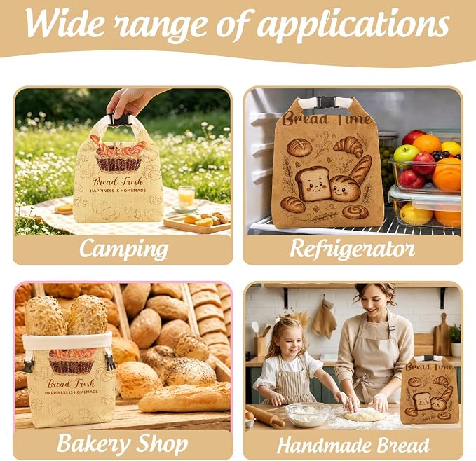 2 Pack Retro Beeswax Bread Bags for Homemade Bread, Natural Beeswax Storage Bag, Reusable Linen, Food Storage Cloth Bag with Buckle, Keep Loaves Fresh Longer, Home Portable Supplies 13 * 17IN