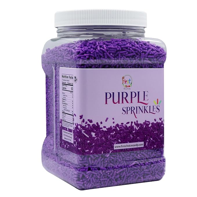 Decorating Sprinkles By FirstChoiceCandy- 2 LB - Colorful Jimmies Great For Topping for Bakery, Ice Cream, and Confectionary - Kosher Sprinkles In a Resealable Container (Purple)