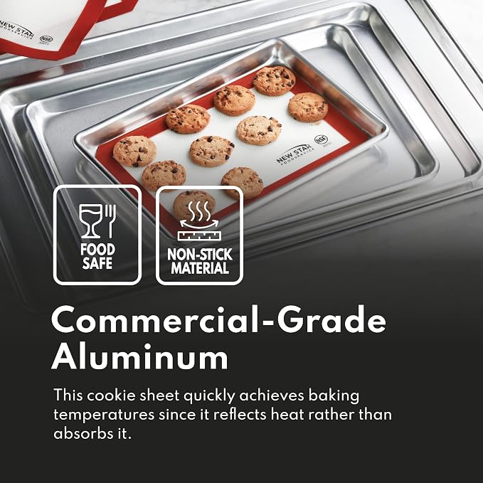 New Star Foodservice Commercial 18-Gauge Aluminum Sheet Pan and Silicone Baking Mat Set, 15 x 21 inch (Two-Thirds Size)