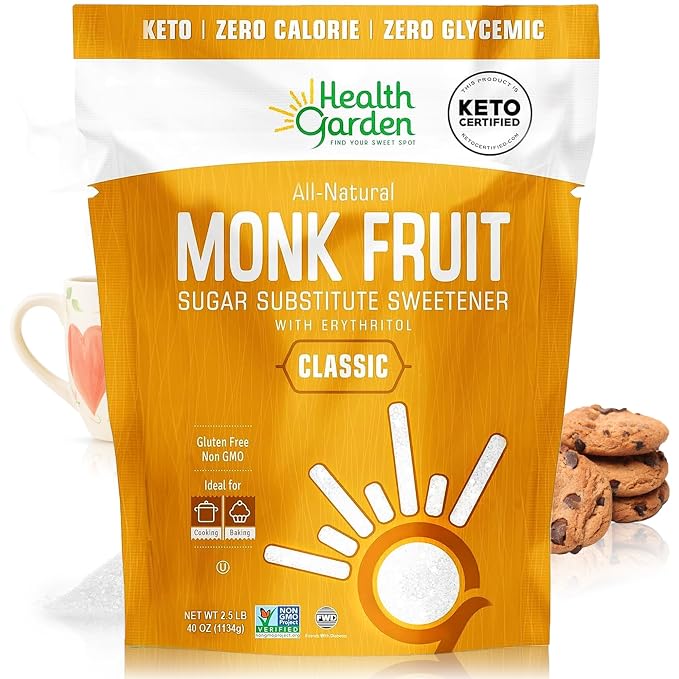 Health Garden Monk Fruit Sweetener, Classic Sugar Substitute - 40oz Bag – 1:1 Monk Fruit Sugar Substitute with Erythritol, Zero Calorie Monkfruit Sweetener for Baking and Coffee, Keto Friendly, Non-GMO