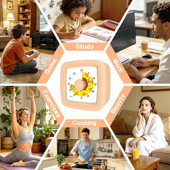 Visual Timer for Kids 60 Minute – Silent Countdown Clock Timers with Sunflower & Bee Design, Desk Timers for Classroom Must Haves Focus Aid, Toddler Timer for Home Kitchen Homework, Orange
