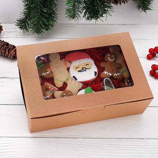 30-Set Cupcake Boxes with Inserts and Window Hold 6 Cupcakes, 9.4'' x 6.3'' x 3'', Brown Food Grade Kraft Cupcake Holder for Cookies, Muffins, Bakeries