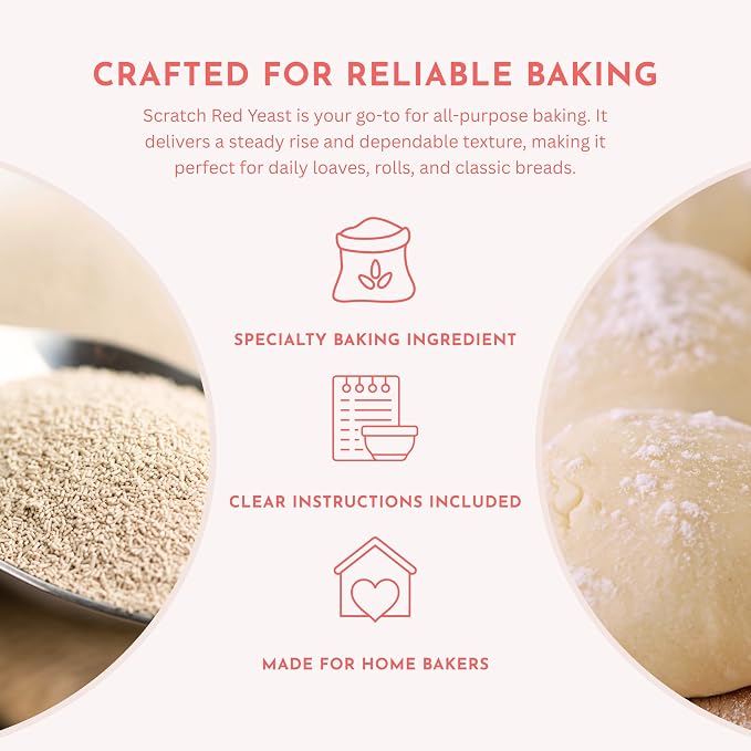 Scratch Red Instant Dry Yeast– All-Purpose Baking Yeast for Bread, Rolls, Sandwich Loaves, Pizza Dough & Bread Machines - (Red 8oz) (1 Packet)