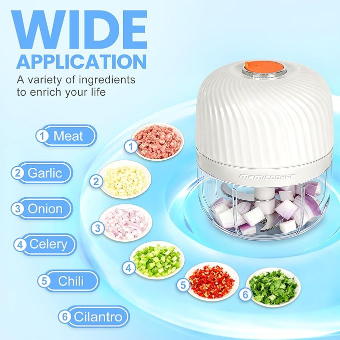 Electric Garlic Chopper 255ML, Mini USB Rechargeable Veggie Chopper, Cordless Garlic Mincer Onion Chopper Food Chopper for Ginger Chili Meat Sauce, Wireless Food Processor, White