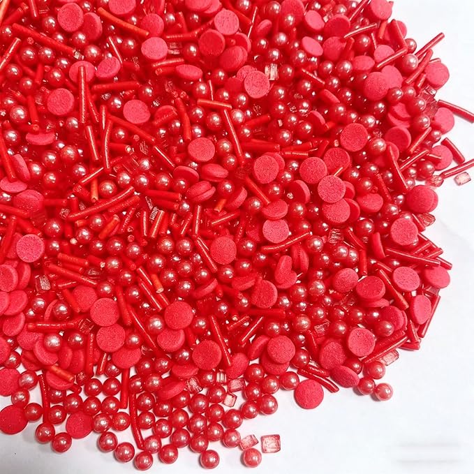 Sentovac Red Sprinkles Edible Red Round Confetti Jimmies Pearls for Cake Decorating Candy Cupcake Cookie Baking Ice Cream Dessert Halloween Christmas Holiday Vanlentine Decorations