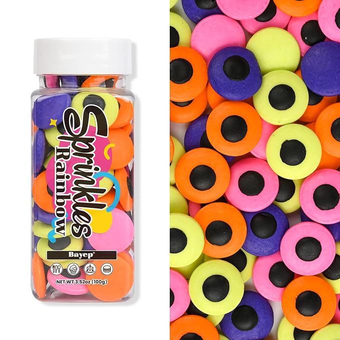 Bayep Rainbow Sprinkles for Cake Decorating Big Eyeball Candy for Ice Cream, Cookies, Baking, Cupcake Topper Colorful Sprinkles Perfect for Birthday Party Halloween Holiday Supplies 3.52 Ounce