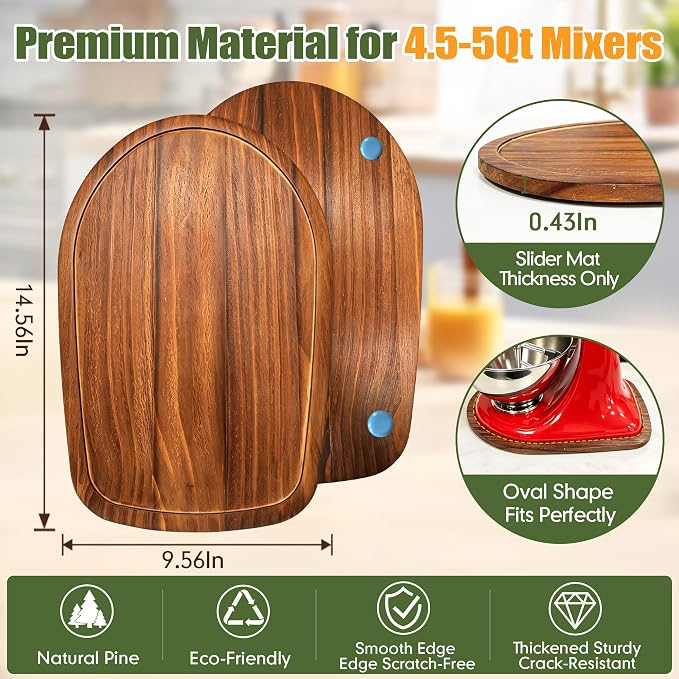 Mixer Slider for Kitchenaid Mixer 4.5-5 Qt Tilt Head Stand Mixer Pine Wood Countertop Appliance Sliding Tray Mover Sliding Caddy for Kitchen Aid Slider Mat Accessories Attachments Brown