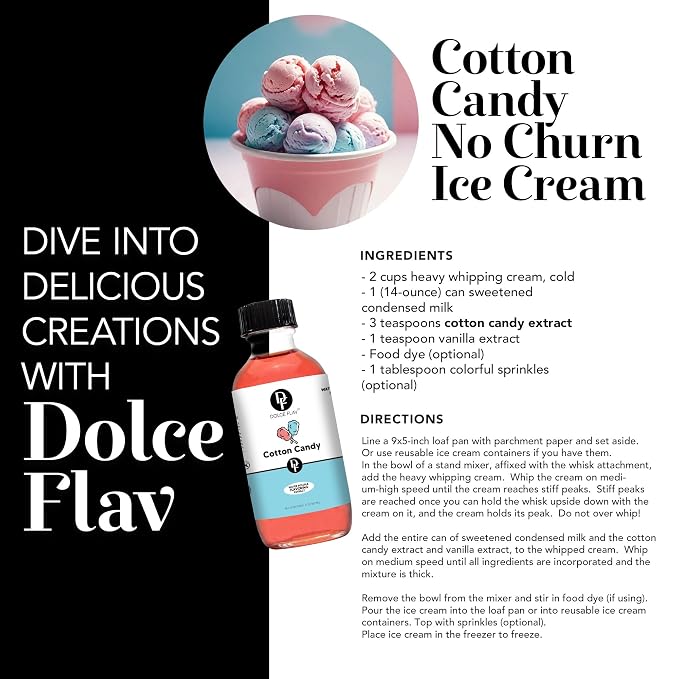 Dolce Flav Cotton Candy Extract – 8 Ounce Water-Soluble Kosher, Sugar-Free, Concentrated Carnival-Style Flavoring for Baking, Frostings & Drinks