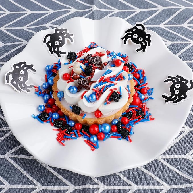 Spiderman Sprinkles for Cake Decorating, 130g/4.6oz Edible Spiders and Pearl Sprinkles Mix, Red Blue Candy Pearls for Baking, Cookie Decorations and Cupcake Toppings, Children Birthday Party Supplies