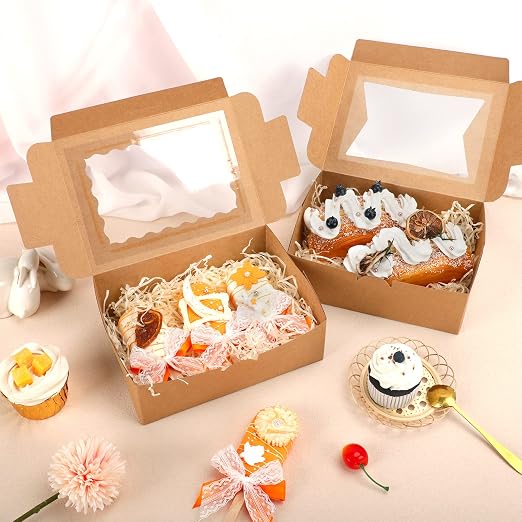 Moretoes 32pcs Cookie Boxes, 8x6x2.5 Bakery Boxes with Window 3 Styles, for Chocolate Strawberries, Dessert, Donuts, Cupcakes, Muffins