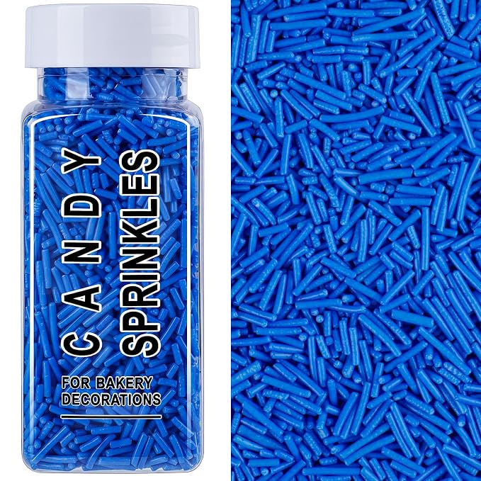 Blue Jimmies Sprinkles, Edible Royal Blue Sprinkles for Baking Topping, Cupcakes, Cookies, Ice Cream & Cake Decorating, Patriotic 4th of July Memorial Day Holiday Party Supplies