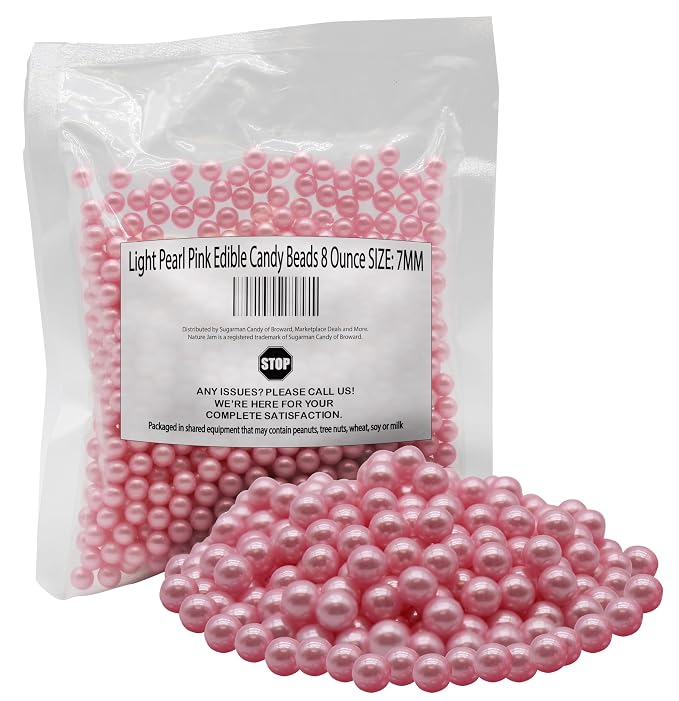 Light Pearl Pink Edible Candy Beads 8 Ounce SIZE: 7MM For Decorating Wedding Cakes-Gemstone Candy For Parties-100% Edible
