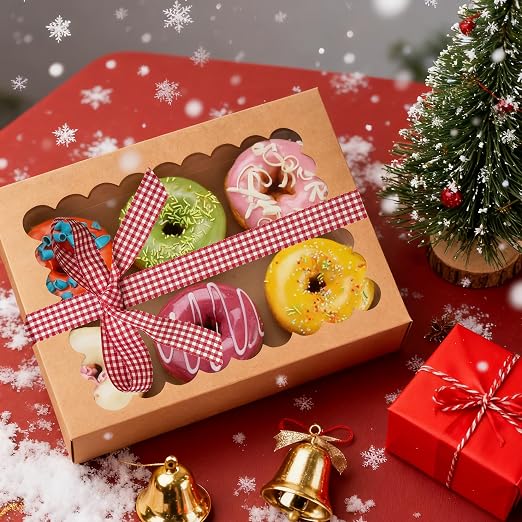 NPLUX Cookie Boxes Bakery Boxes with Window 8x6.5x2.5 Inches Auto-Popup Treat Pastry Boxes for Gift Giving, Graduation Gifts Party Favors(24pack, Brown)