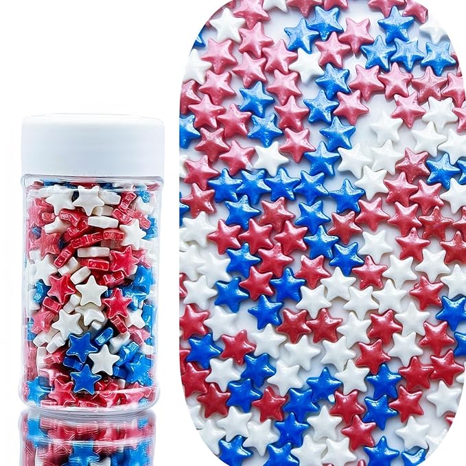 SE Si&Moos Edible Patriotic Stars for Cake Decorating Red White and Blue Sprinkles Fourth of July Cake Decorations Star Cupcake Decorations Shower Party Holiday Supplies 3 OZ