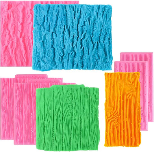 Beasea Silicone Molds for Cakes Decorating, 5pcs Woodgrain Silicone Lace Fondant Mold Fondant Texture Mat Sheet for Sugar Lace Mats Wood Texture Mat Embossed Craft Tools
