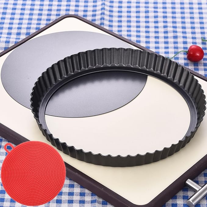 DATANYA Tart Pan 9 Inch Tart Pans Removable Bottom, Non-Stick Quiche Pan Carbon Steel Heavy Duty Pie Pan 9 Inch Tart Pan Loose Bottom, extra high of 1.2 Inches