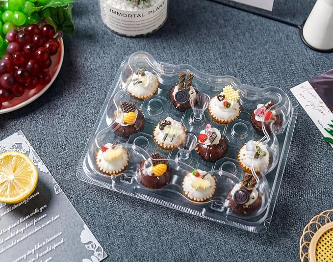 NPLUX 12 Count Mini Cupcake Containers 30 Pack Cupcake Holder with Detachable Tall Dome Lids Mini Plastic Stackable Cupcake Boxes for 360 Cupcakes, BPA Free
