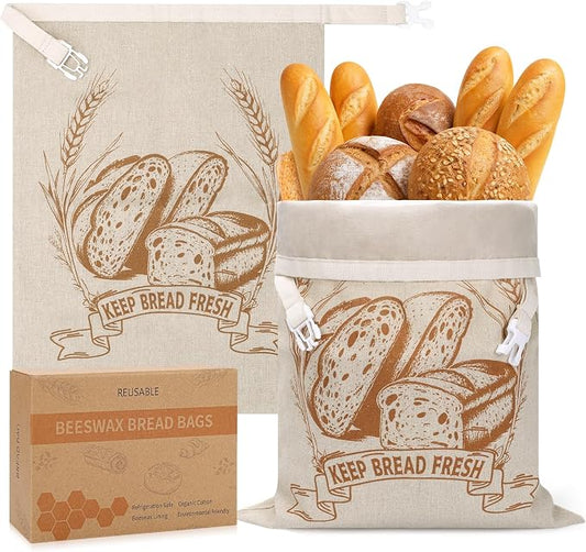 Homelove 2 Pack Bread Bags for Sourdough Homemade Bread - Reusable Organic Linen Bag Cotton Lining Sourdough Natural Bread Storage Bag, Keep Fresh and Upgraded XLarge Capacity Portable