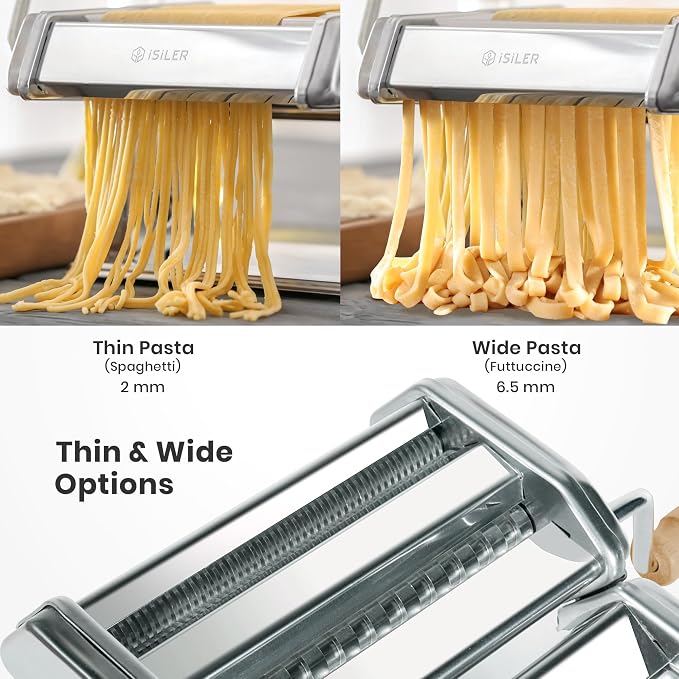3-in-1 Pasta Maker, 9 Thickness Settings, Dough Rollers & 2 Size Cutters | Stainless Steel Construction, Sturdy & Durable, Easy to Clean, Rust-Resistant & Lightweight, Great Gift Choice