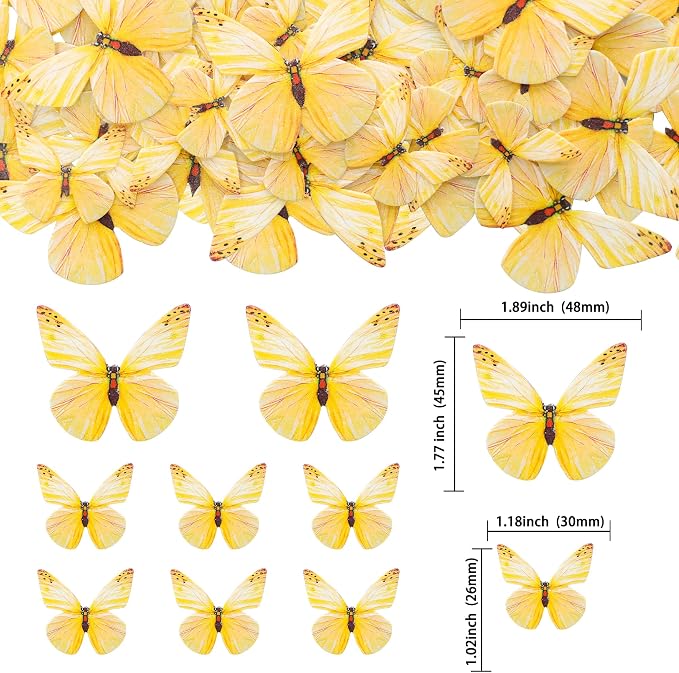 Gyufise 72Pcs Edible Cupcake Toppers - Wafer Paper Butterfly Cupcake Picks for Baby Shower & Kids Birthday Party Cake Supplies - Yellow