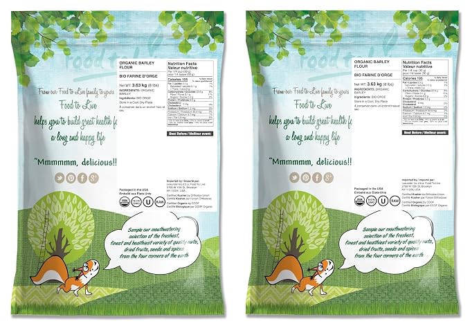 Food to Live Organic Barley Flour, 16 Pounds – Non-GMO, Stone Ground from Whole Hulled Barley, Fine, Kosher, Vegan, Bulk. Rich in Fiber. Perfect for Flour Blends. Great for Baking. Product of the USA.