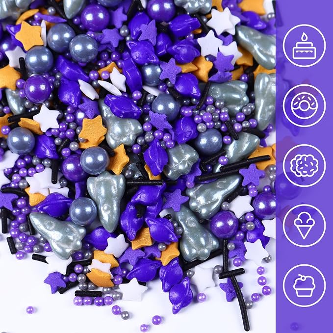 Space Themed Sprinkles with Rocket and Shape Candy for Cupcakes Decorating, Space Stars Edible Cupcakes Toppers, 3oz Stars Sprinkle Mix for Baking Birthday Cupcakes, Cakes, Donuts Decorating