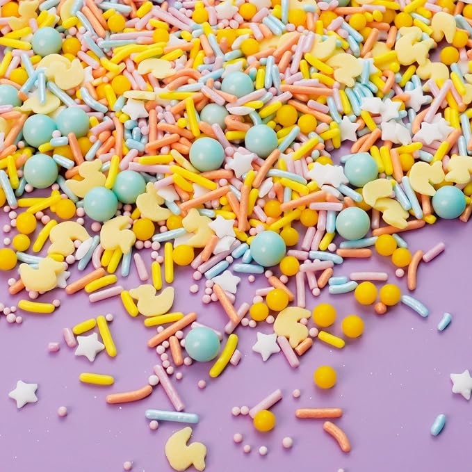 Oasis Supply Baby Shower Sprinkles & Sugar Shapes – Edible Decorations for Cakes, Cupcakes, and Cookies – Gender Reveal, Boy, Girl, and Neutral Party Baking Decorations - Ducky Mix - Assorted