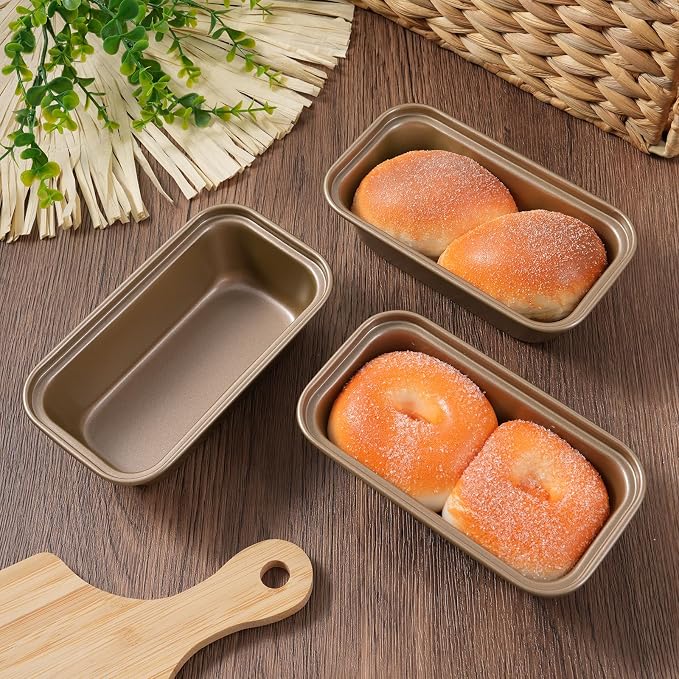12PCS Mini Loaf Pans for Baking Bread, 6 x 3 x 2 Inches Small Banana Bread Pan Nonstick, Rectangle Carbon Steel Baking Pan for Homemade Bread Meatloaf Loaf Cake, Oven Available, Gold