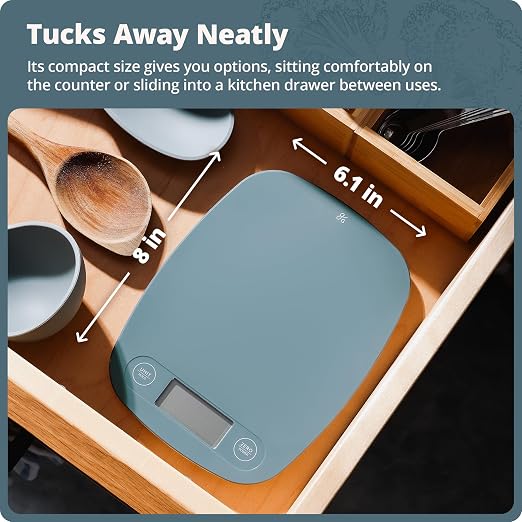 Greater Goods Food Scale – Digital Kitchen Scale, 1g Precision, Easy-Tare & Quick Conversion, Slim Compact Design, Durable & Portable | Ideal for Cooking, Baking & Meal Prep (Stone Blue)