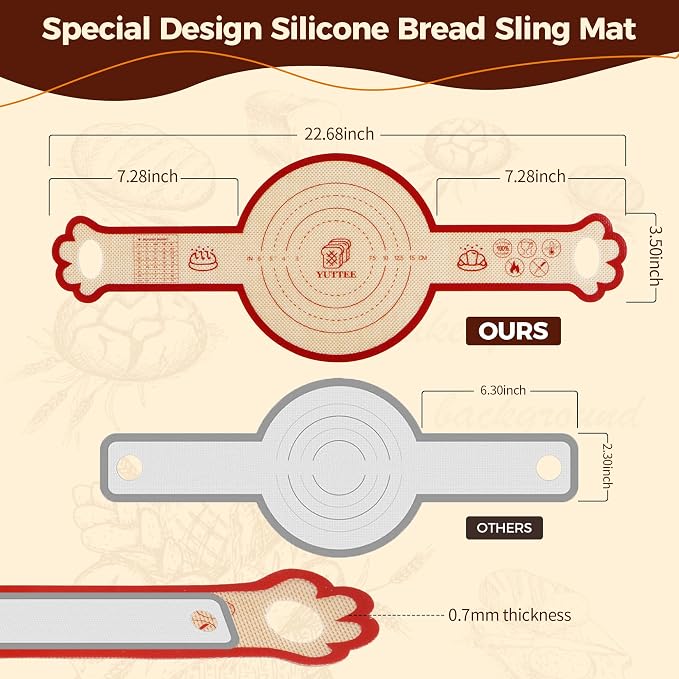 2PCS Silicone Bread Sling for Dutch Oven, 6 Inch Non-Stick Round Sourdough Baking Slings, Reusable Baking Cooking Transfer Mats with Long Cat-Shape Handle, Easy To Transfer Bread More Easily