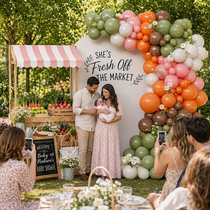 Farmers Market Balloon Arch Garland Kit Sage Green Dusty Pink Brown Orange White Balloons Locally Grown Balloon for Home Grown Baby Shower Bridal Shower Jungle Woodland Birthday Party Decorations