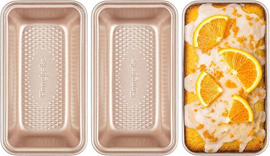 HONGBAKE 3 Pack Nonstick Mini Loaf Pans, 6 x 3.3 x 2 Inch Small Bread Pans for Homemade Bread, Tiny Banana Baking Tins with Diamond Texture, Non-toxic Mini Meatloaf Pans Set, Champagne Gold