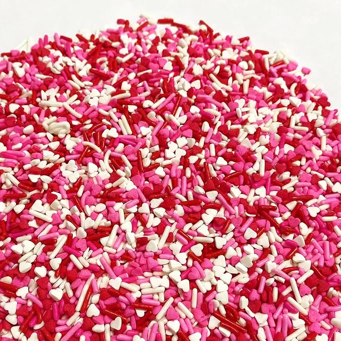 Sentovac Valentine Sprinkles Red Pink White Heart Jimmies Sprinkles Mix Edible for Cake Decorating Candy Cupcake Cake Topper Cookie Baking Decorations Wedding Supplies