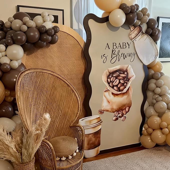 Cream Brown Balloons Arch Garland Kit, 124Pcs Coffee Themed Bar Bridal Shower Decoration for Baby Shower Wedding Engagement Party Decorations