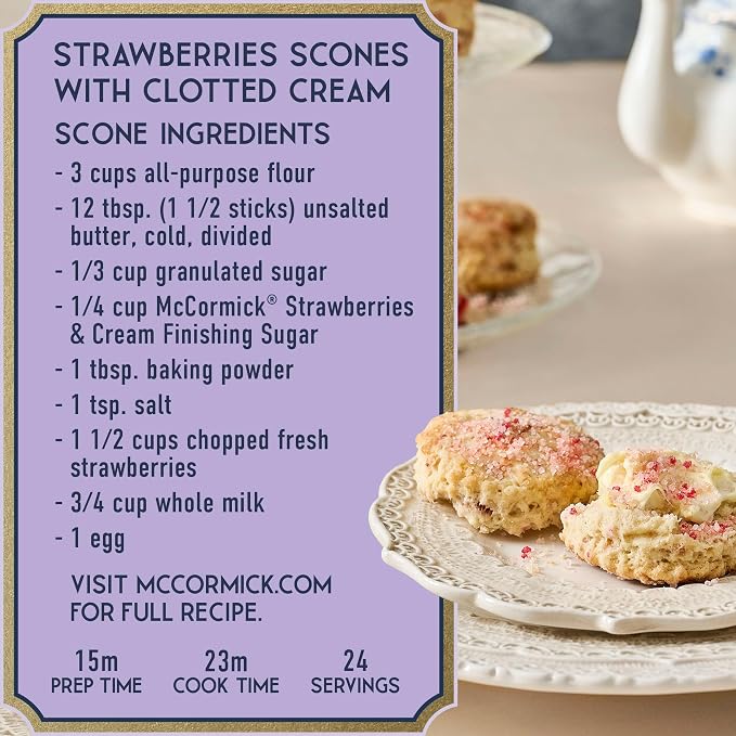 McCormick Bridgerton Finishing Sugar, Strawberries & Cream, Limited Edition, Sweet Strawberry Flavor Infusion, For Desserts, Cocktails, Breakfasts, and More, 3.16 oz