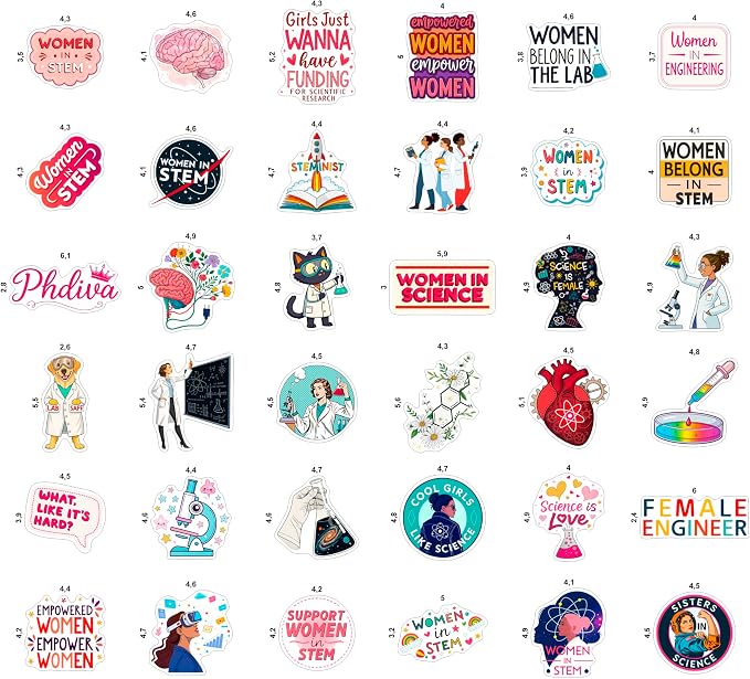100Pcs Women in Stem Stickers for Water Bottle, Laptop - Woman in Science Stickers - Engineering, Women in Stem Gifts, Science Party Supplies - Gift for Women & Men