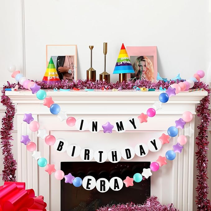 Simgoing 103 Pcs DIY Giant Friendship Bracelet Lei Kit Extra Large Beads Garland Jumbo Birthday Friendship Banner Kit Famous Singer Customizable Party Decor for Classroom(Macaron Color)