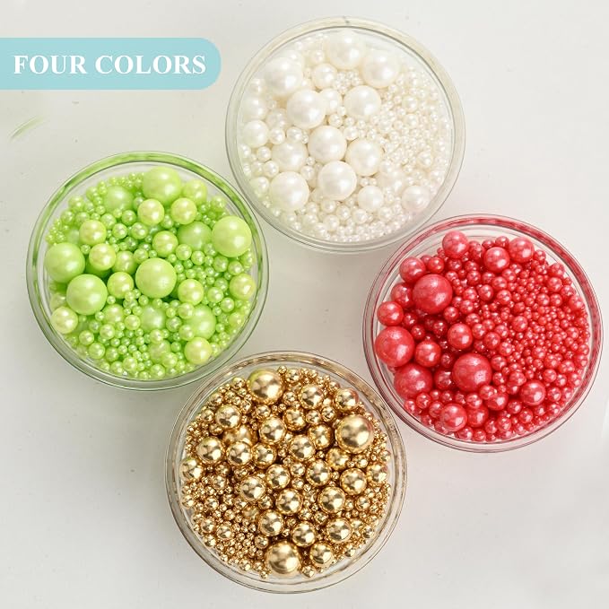 Homankit Edible Pearl Sprinkles for Baking, Red White Green and Gold Sugar Pearls Cake Decorations for Cupcake Toppers Cookie Decorating Birthday Party Wedding Christmas Winter Supplies