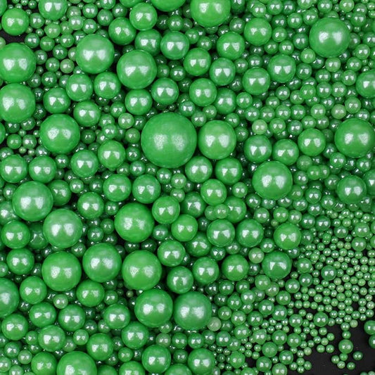 Green Sprinkles for Cake Decorating, 130g/4.6oz Edible Green Pearl Sprinkles Mix, Sugar Candy Pearls for Baking, Cookie Decorations and Cupcake Toppings, Wedding Party Christmas Supplies