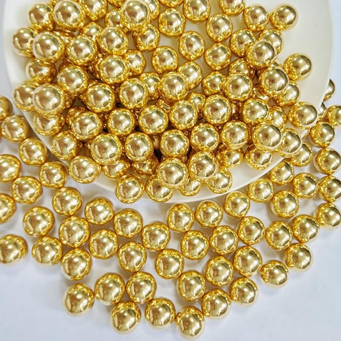 PhilaeEC Gold Pearls 10mm Size Sprinkles for Cake Decoration Edible Candy Baking Cookie Cupcake Toppers Wedding Party Valentines Halloween Christmas Supplies 4.23oz