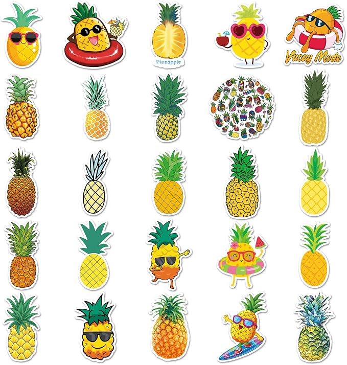Pineapple Stickers,50pcs Waterproof Funny Summer Tropical Pineapple Decals for Water Bottle Laptop Scrapbook Funny Aesthetic Fruit Stickers for Teens Adults
