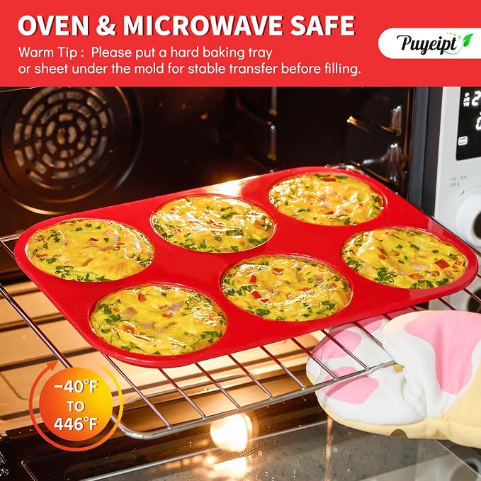 Puyeipt 4 Inch Silicone Egg Molds for Breakfast Sandwiches, 2 Pack Jumbo Size Muffin Top Pans, Non-Stick Round Baking Molds for Egg Bites, Hamburger Buns, English Muffins, Whoopie Pies