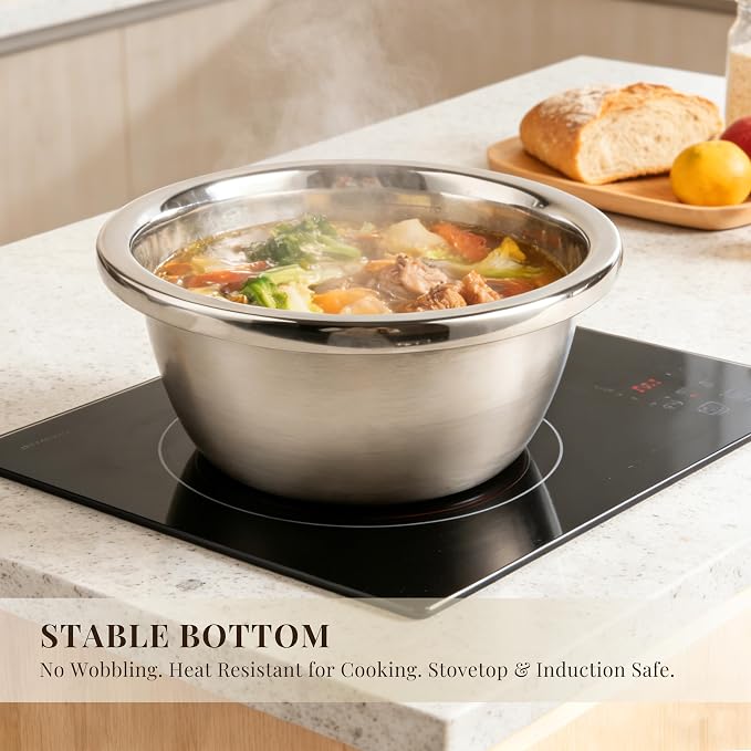 Mixing Bowls Set of 4, Stainless Steel, 7.9-14.2 Inch | Includes 7.9, 8.6, 10.2 and 14.2 inch bowls for baking, mixing dough, preparing salad and everyday kitchen use
