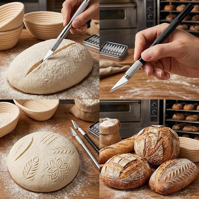 2pcs Upgraded Bread Lame with 20 Blades, Professional Sourdough Scoring Tool for Bread Scoring Tool, Safety Cover & Ergonomic Handle, Lame Breads Tools for Artisan Breads Making