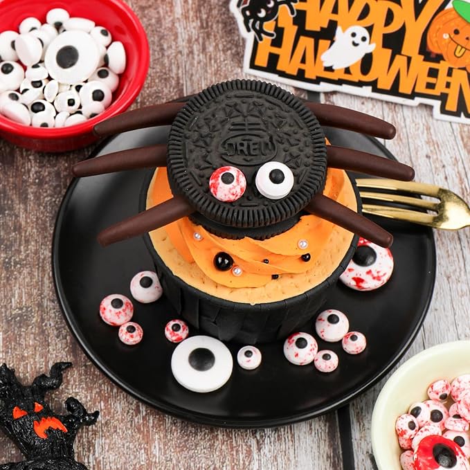 Halloween Sprinkles Edible Candy Eyes, 130g/4.6oz Bloody Red Eyeball Sprinkles for Decorating, Cupcake, Ice Cream, Donuts toppers 7mm 1cm 2cm