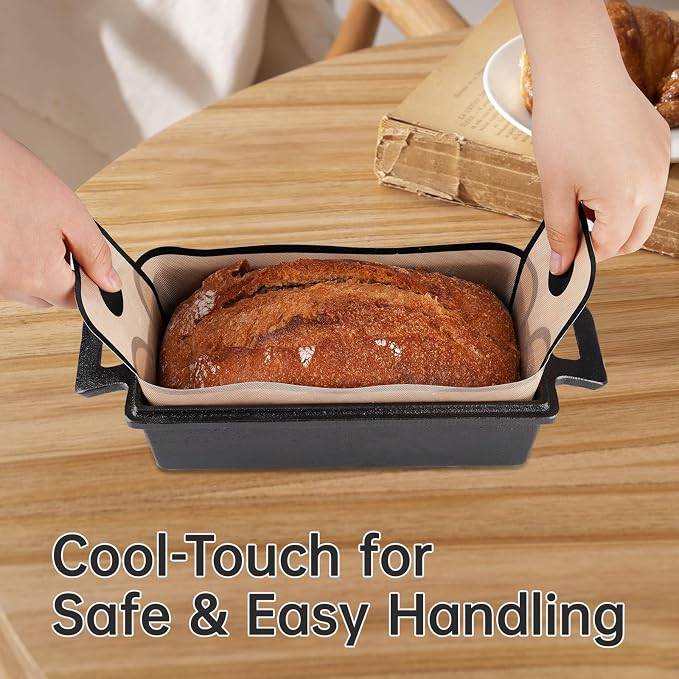 NiHome 4-Pack Silicone Bread Loaf Pan Liners, Reusable and Nonstick Silicone Bread Sling, Fit for 9x5, 9.5x5, and 10x5 Inch Loaf Pans, Dishwasher Safe, Easy to Clean - Brown base with black edges